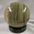 Green Onyx Sphere with Spinach Jade Stand