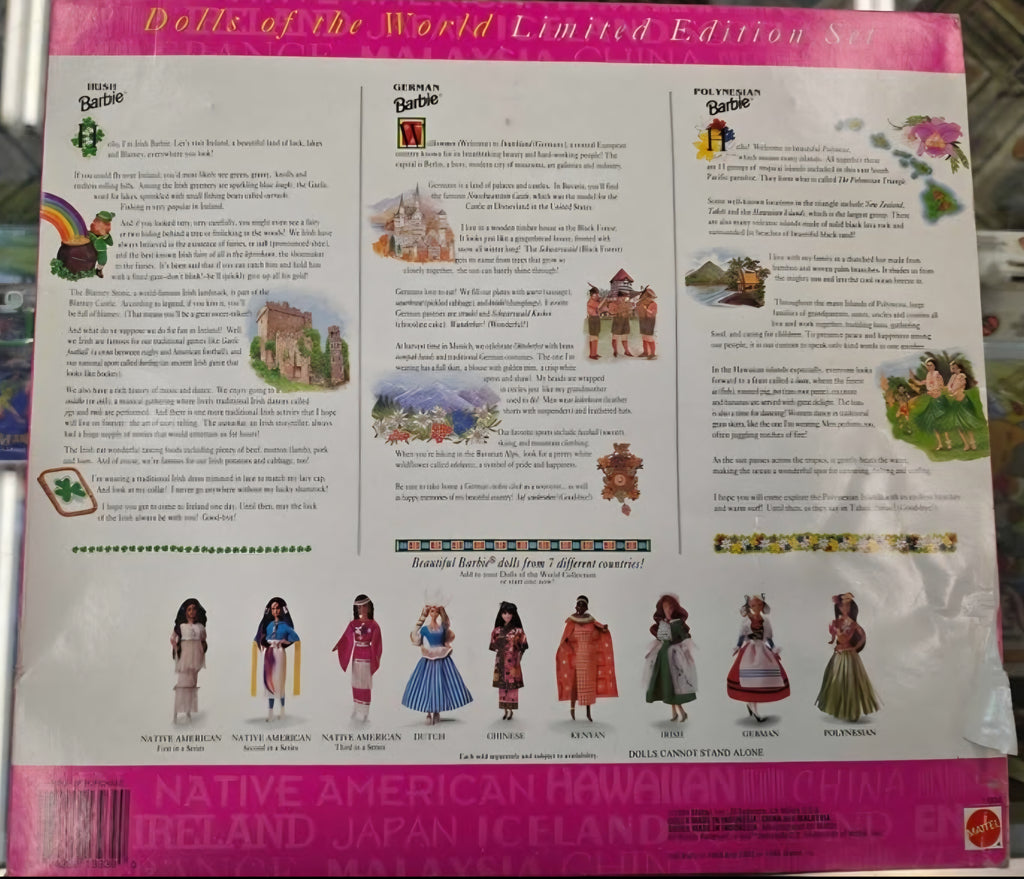 Barbie Dolls of the World – Limited Edition Set, featuring Irish, German, and Polynesian Barbie