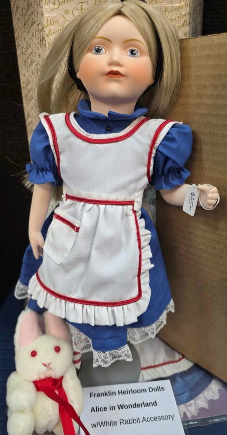 Franklin Heirloom Dolls “Alice in Wonderland” w/ White Rabbit Accessory