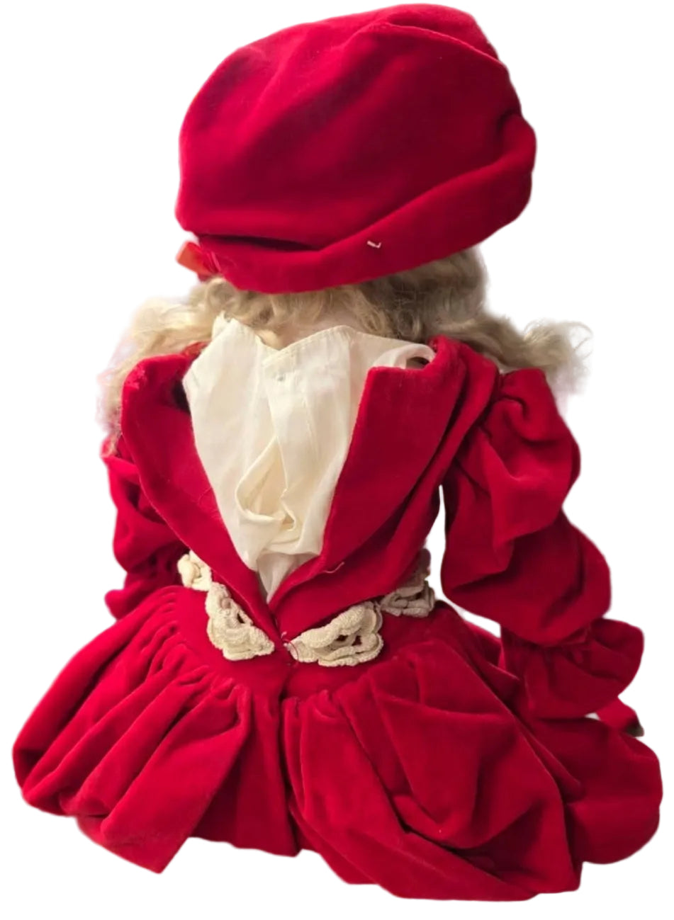 Vintage German Bisque Kestner Doll (Red Dress/Bonnet)