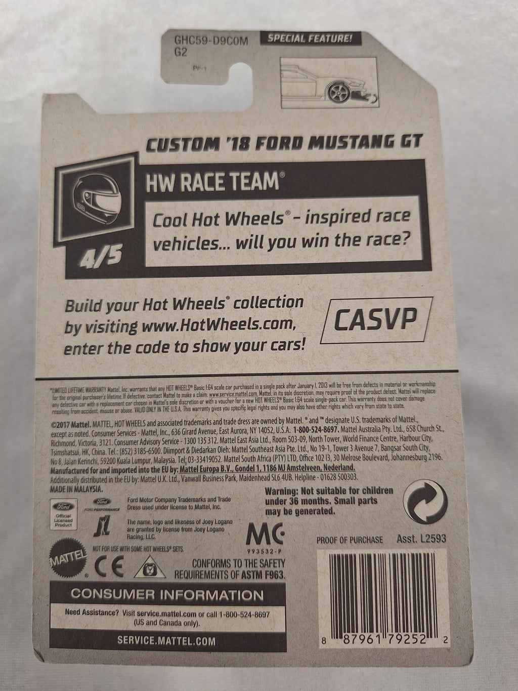 Custom 18 Ford Mustang GT 4/5 Race Team 222/250