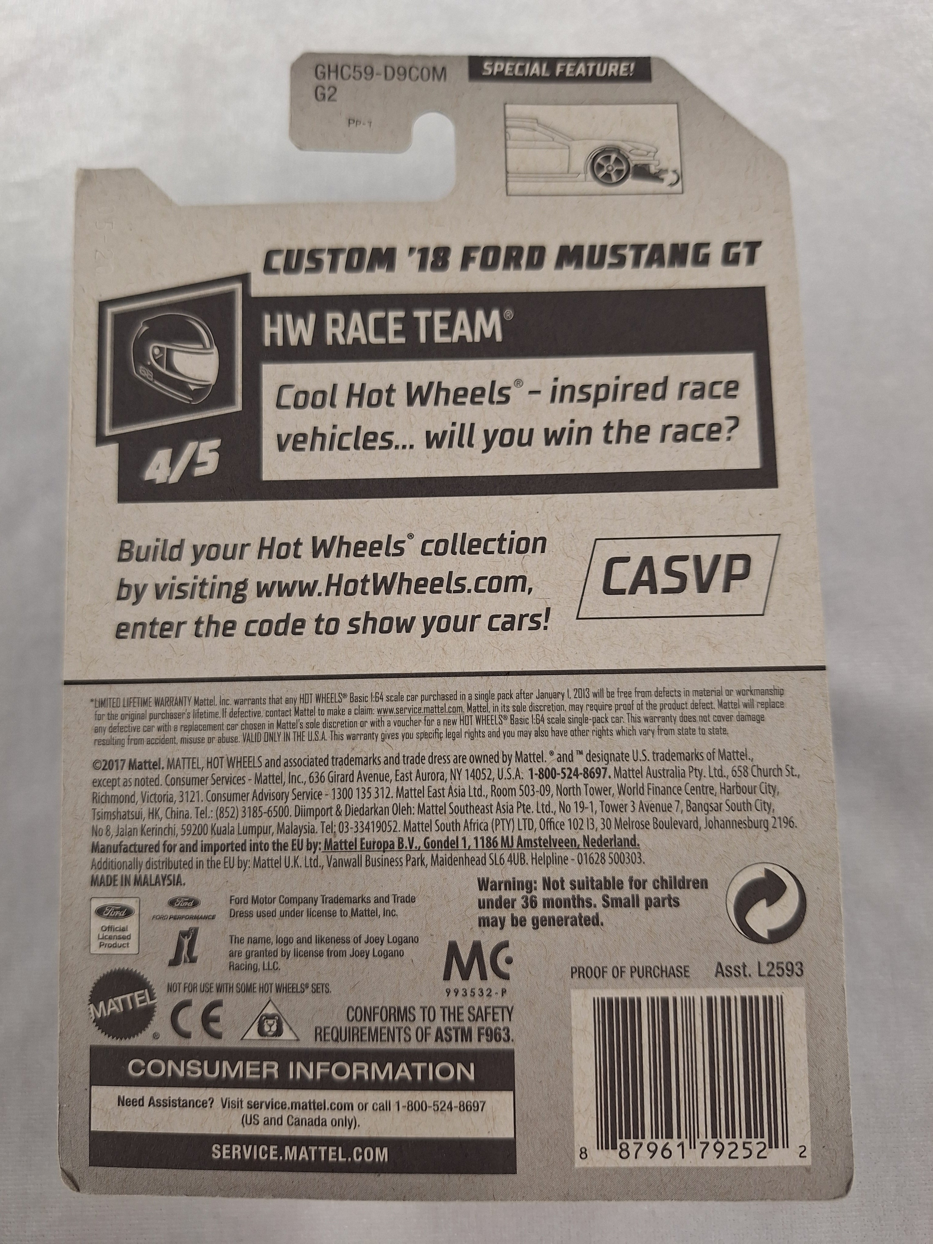 Custom 18 Ford Mustang GT 4/5 Race Team 222/250