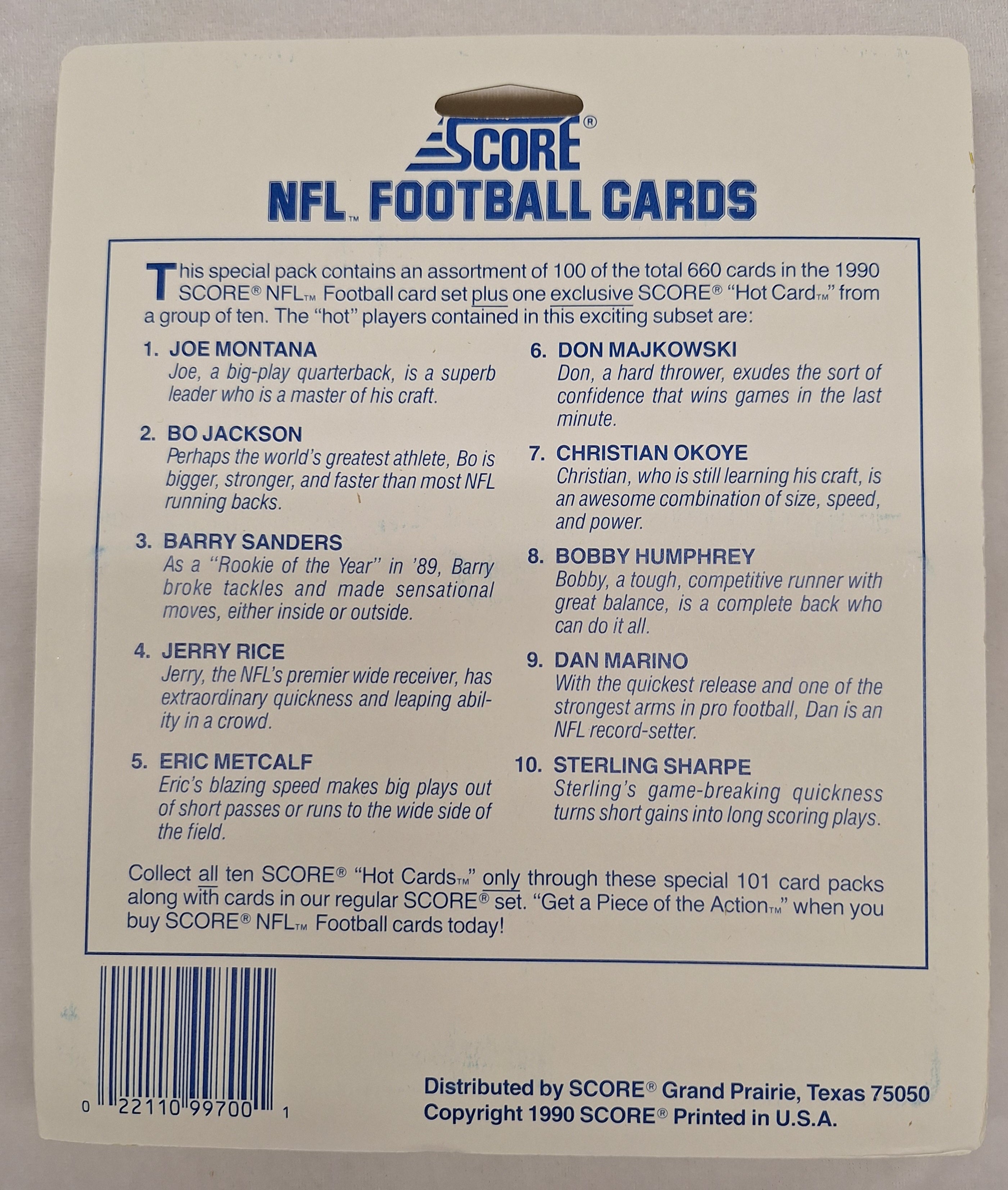 1990 Score Football 101 Card Blister Pack