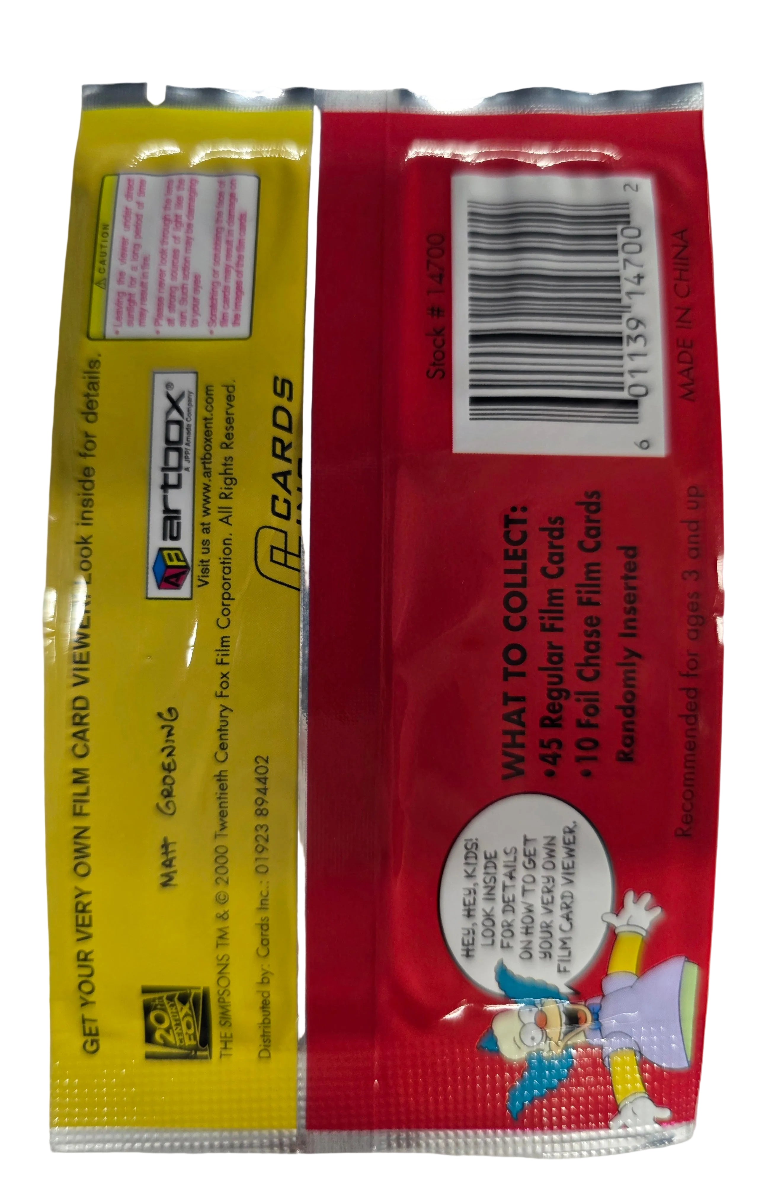 2000 The Simpsons Film Cards Cello Pack
