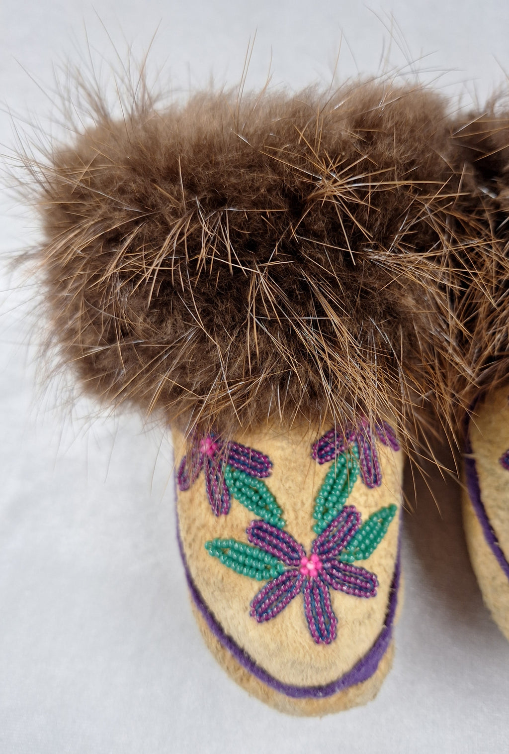 Handmade Alaskan Beaded Beaver Trim Mukluks Children's Size