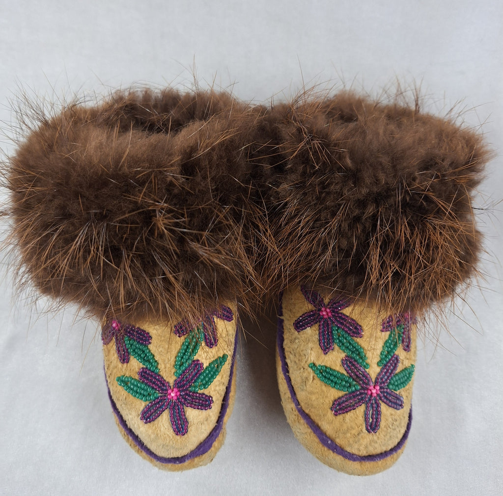 Handmade Alaskan Beaded Beaver Trim Mukluks Children's Size