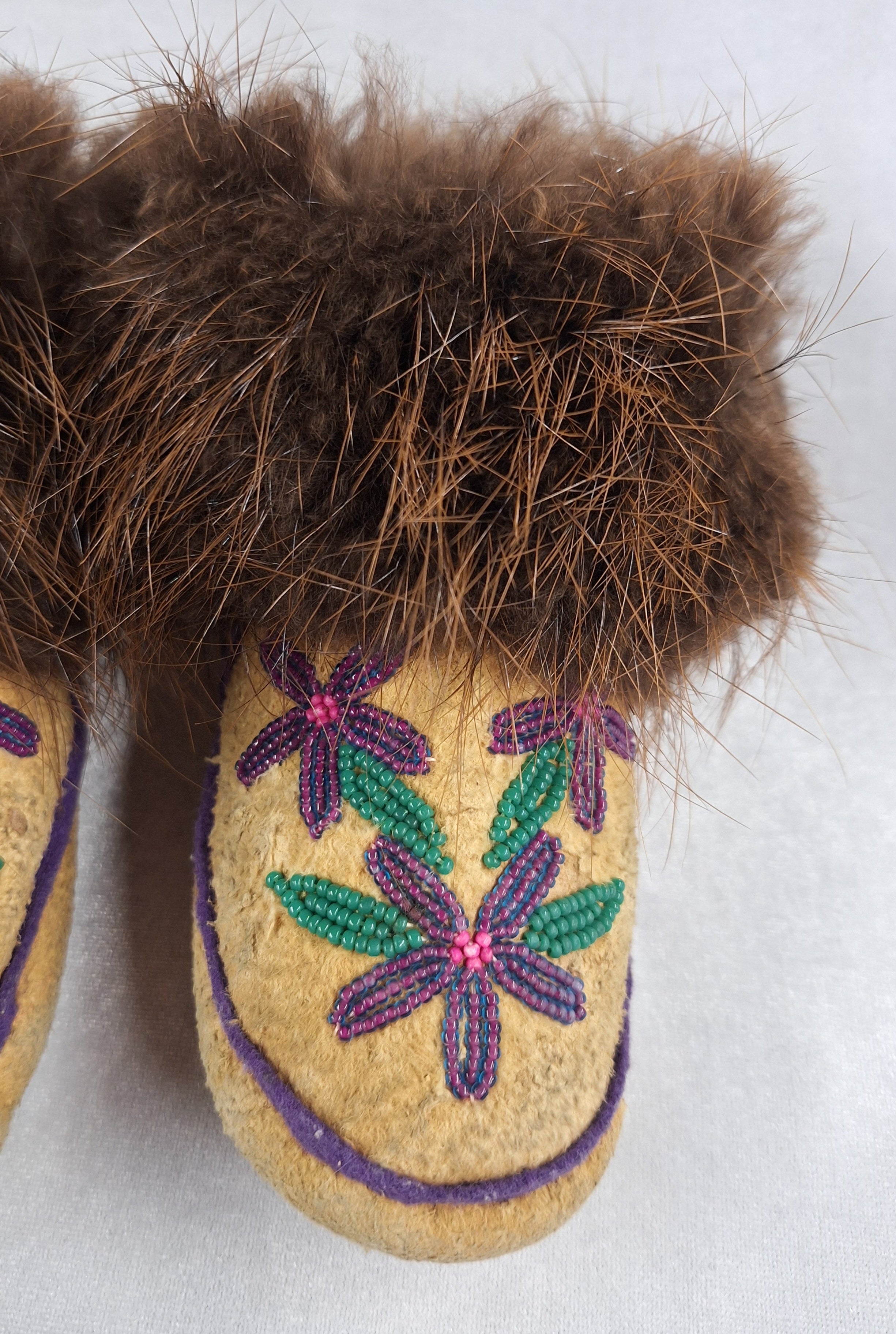 Handmade Alaskan Beaded Beaver Trim Mukluks Children's Size