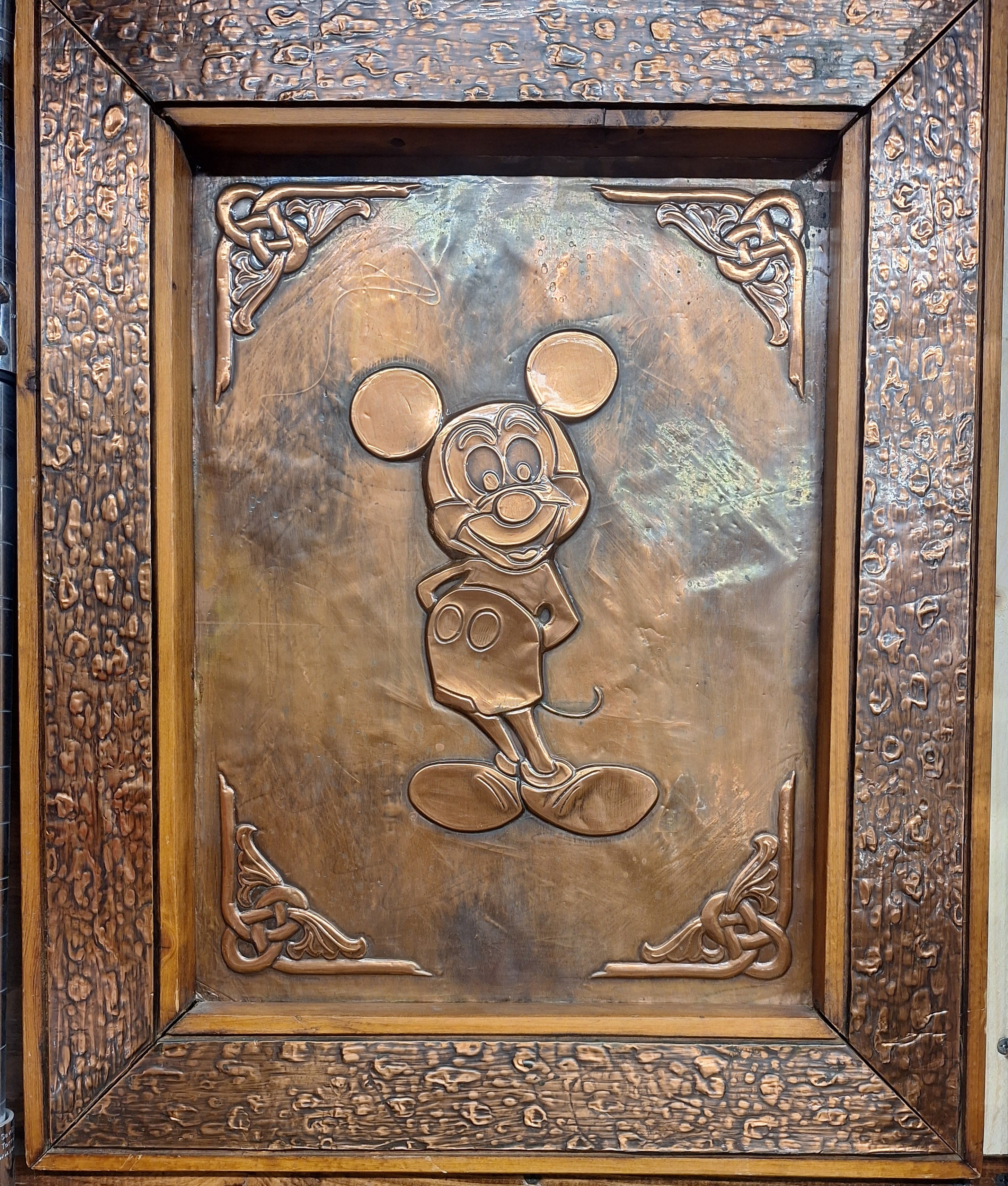 Mickey Mouse Copper Relief With Inlaid Copper Frame